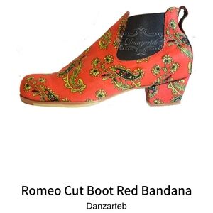 Red and Gold Heeled Boots with Bandana Print